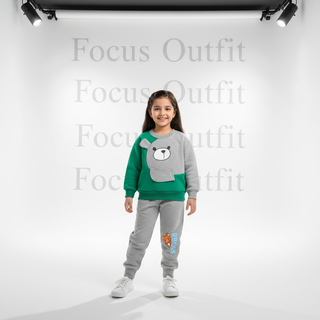 GREEN & GRAY POOH KIDS WINTER PANEL TRACKSUIT