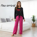 BLACK PINK LOVE HEART FLOWER PRINTED LOUNGEWEAR