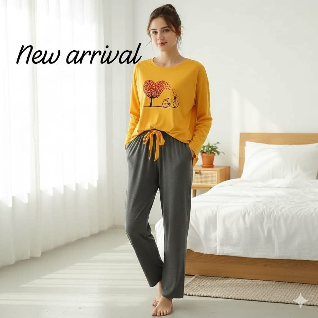 YELLOWLOVE HEART FLOWER PRINTED LOUNGEWEAR